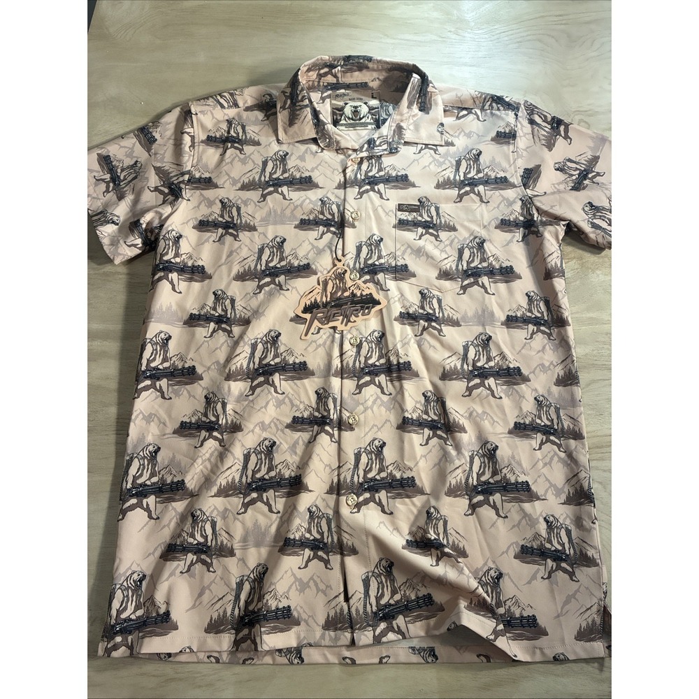 Retro‎ Rifle Bear Arms Button Down Shirt Large Tan